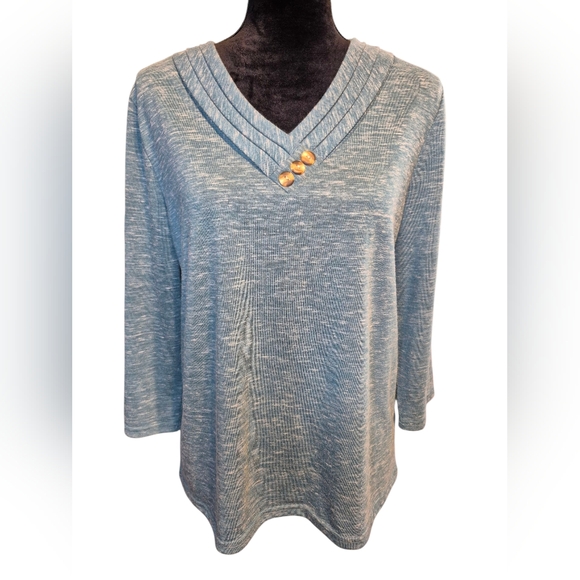 Hasting & Smith Tops - Hasting and Smith Teal  V-Neck Knit Blouse with Embellished Buttons